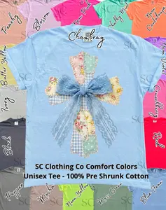 Blue Lace Cross Patchwork Comfort Colors Tee