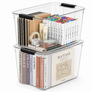 HomeTuk T3  2Pack/4Pack 27Qt Plastic Storage Bins with Lids, Clear Latching Organizer Boxes,Craft Box with Buckle Clips, Dustproof Durable Storage Containers for Closet Organization, for Office, Arts & Crafts Supplies