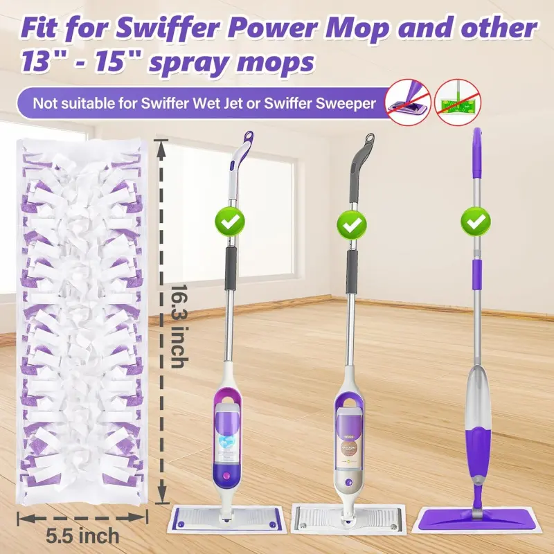 Swiffer Power Mop Mop Pads Refills 10 Pcs Wet Dry Disposable Pads for Multi-Surface Floor Cleaning Tile Hardwood Sweeping Cloths Home Kitchen Absorb-Lock Strip, Microfiber Pads Mops, Power Mop Mops