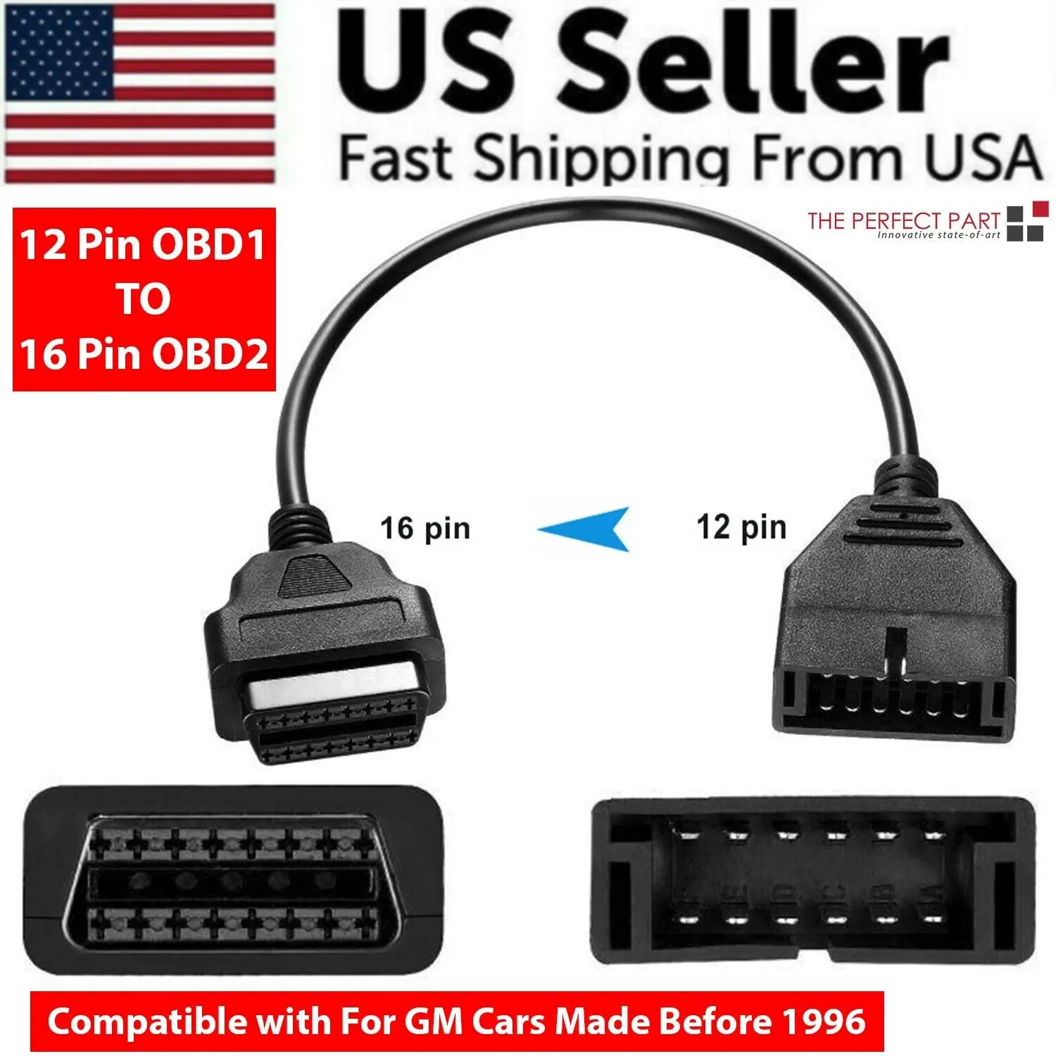 12 Pin OBD1 To 16 Pin OBD2 Convertor Adapter Cable For GM Diagnostic