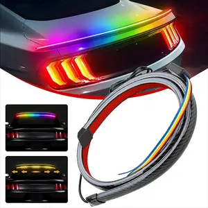 51-Inch Luminous Carbon Fiber Rear Wing Spoiler - Universal External Roof Spoiler with LED Light Strip, Enhances Car's Aerodynamics, Brake Decorative Light, and Driving Visibility