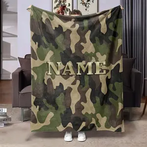 Customizable Camouflage Pattern Flannel Blanket, All-Season Warmth, Ideal Choice for Military Enthusiasts, Suitable for Sofa, Bed, Camping, Travel, and Office Use, Personalized, Unisex, Suitable for All Ages