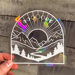 Sun catcher - Mountain Sun - Decal, Window Sticker - Rainbow Prisms - Nature, Hiking, Outdoors, Boho - Durable and Reposition-able - House Decorations, Easy to Remove