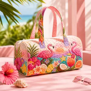 Tropical Flamingo Quilted Duffel Bag for Women, Floral Weekender Travel Bag, Large Capacity Overnight Carry On Tote, Lightweight Beach Vacation Gym Bag for Pool, Resort, Camping & Weekend Trips