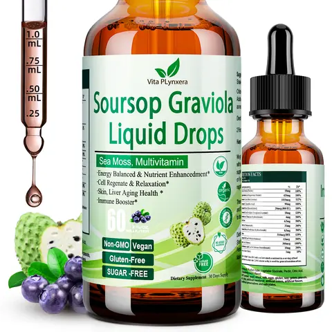 Soursop Liquid Drops, Soursop Extract Multivitamin Drops for Skin, Immunity Boosting, Detox, Best Fitness Supplement