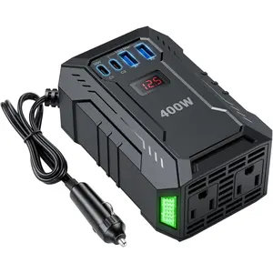 400W  Power Inverter DC 12V to 110V AC Inverter with PD 30W/15W USB C+2*USB A Ports & 2 AC Outlets,  Plug Adapter Outlet for Laptop/Phone/Road Trip