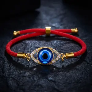 1pc Lucky Red Rope Evil Eye Bracelet - Adjustable Woven Hand String Jewelry