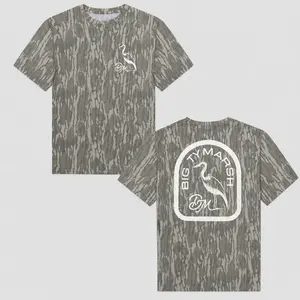 Big Ty Marsh Camo T-Shirt for Men, Vintage Heron Graphic Tee, Soft Outdoor Camouflage Shirt, Hunting Style Short Sleeve Top