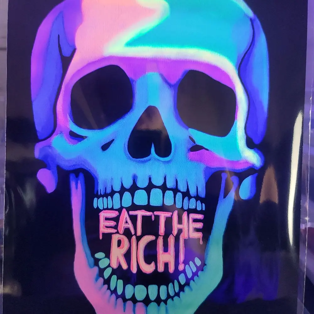 8x10 Aluminum Print – “Eat The Rich” | Blacklight Reactive Skull Art by Glow by Nikki