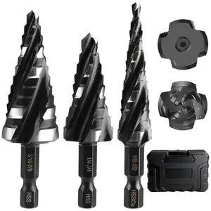 3PCS HSS Step Drill Bit Set, 4 Spiral Flute Unibit Step Bits 1/8"-7/8", for Metal Wood Plastic Aluminum tiktokshopspringglowup