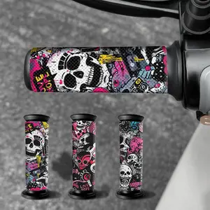2PCS Graffiti Skull Love Motorcycle Stickers Waterproof Sun Protection Anti-Slip Durable for Motorcycle Bicycle Handlebar Scratch Coverage Vehicle Exterior Personalized DIY Gothic Style Decorative Self-Adhesive Decals Decoration