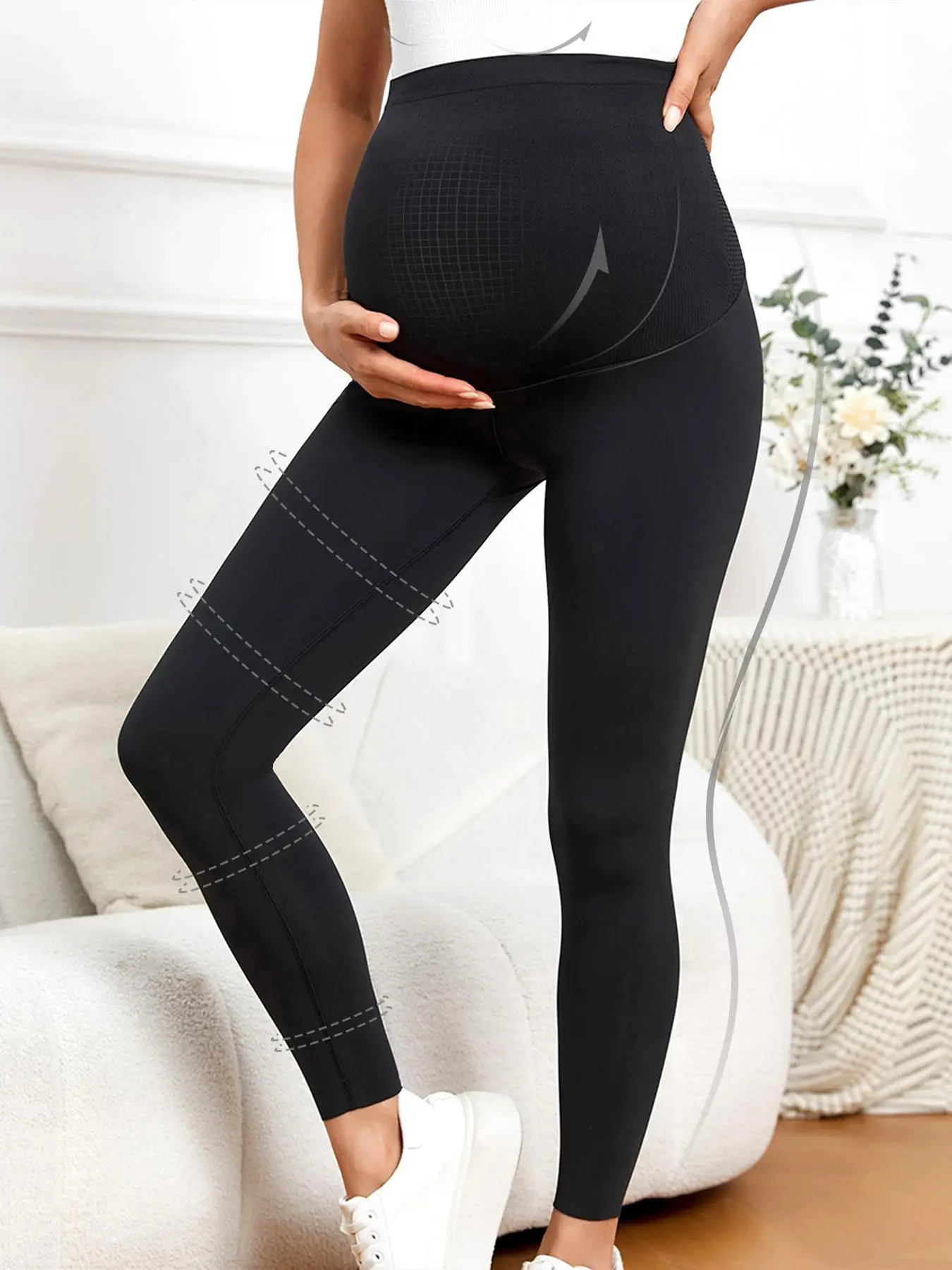 Pregnant Woman's Plain High Waist Leggings, Pregnancy Pants, Casual Comfy Stretchy Seamless Butt Lifting Skinny Pants, Maternity Clothing, Pregnancy S