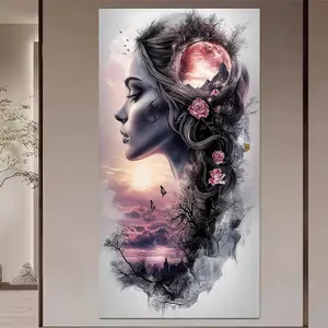 5D diamond painting kit full round diamonds, moon, rose, forest DIY mosaic wall art, beginner craft set (with tools), home wall decoration gift, diamond art kit