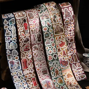 200cm Roll Travel Series Die-Cut Glitter Sticker Roll, Handmade Diary Decoration DIY Scrapbook Paper, Water Bottle Decorative Material