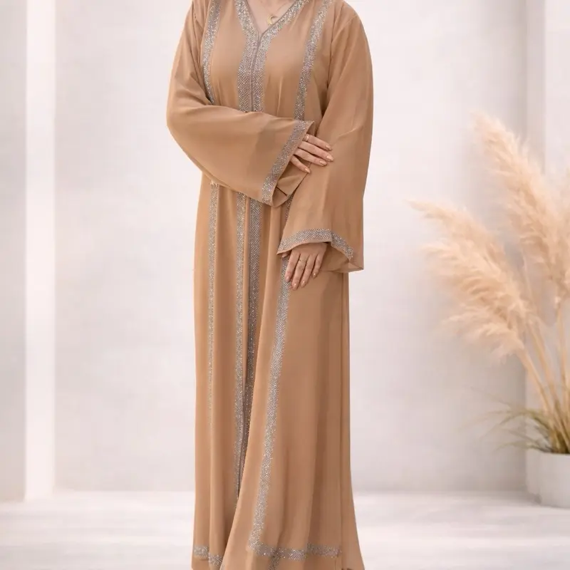 Dubai Abaya - Black Dress with Sequined Detailing and Long Sleeves Dubai Abaya - Black Dress with Sequined Detailing and Long Sleeves