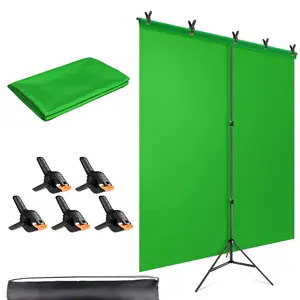 Hemmotop Green Screen Backdrop with Stand Kit for Photography 5x6.5ft, Chromakey Virtual GreenScreen Background Sheet for Zoom YouTube Video Studio Calls, with 5 Clamps Accessories Camera