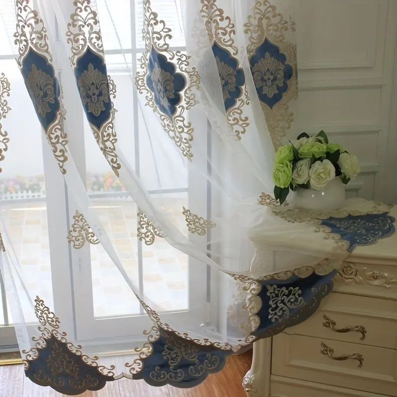 1pc European Style Embroidered Velvet Curtain, Grommet Top Drapes, Baroque Pattern, Luxurious Light-Through, Ideal for Formal Living Room & Dining Room