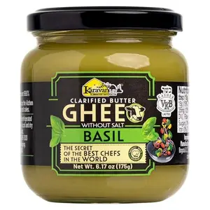 KARAVANSAY, Clarified GHEE Butter Unsalted,natural BASIL flavor, Kosher, Keto Friendly, gluten free, glass jar x 6,17 oz, tastes amazing, rich flavor, 100% natural.