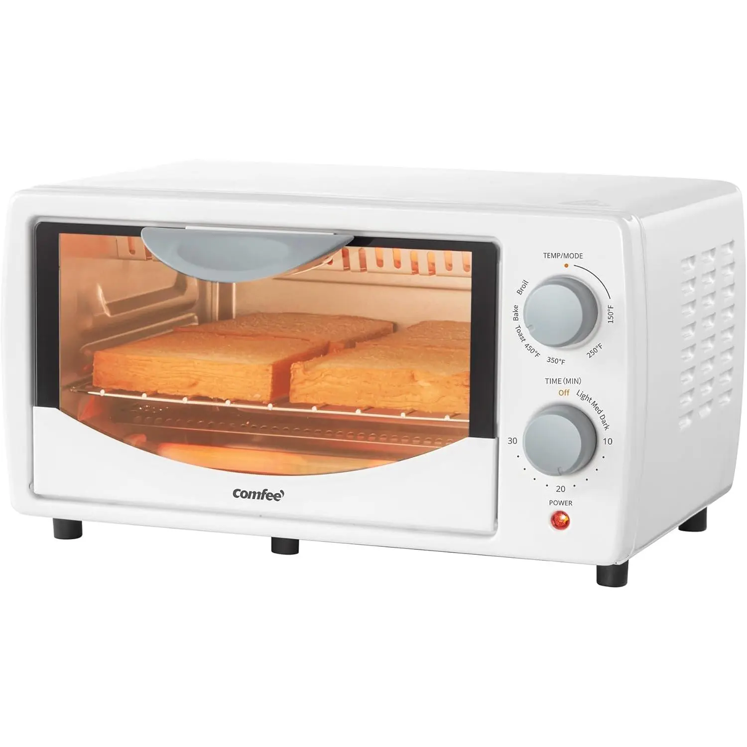 Countertop Toaster Oven 4 Slice Mini Oven For 9 Inch Pizza Compact 950W Bake Broil Small Kitchen Oven White