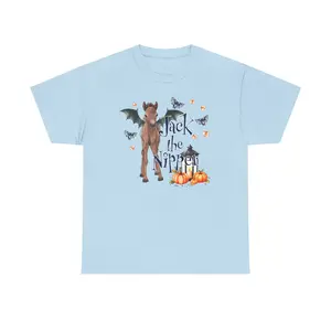 Katie Van Slyke Jack The Nipper Mini Horse T-Shirt Unisex Heavy Cotton Graphic Tee Shirt. Halloween Design Classic Fit Crew Neckline 100% US Cotton by Gildan Fabric Top Womenswear Dress