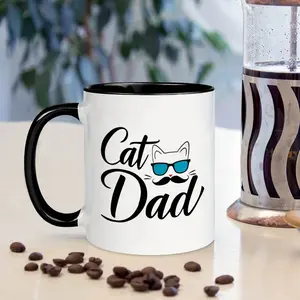 [11oz Ceramic Cat Mug] 11oz Funny Ceramic White Cat Dad Coffee Mug |   Cute Best Cat Dad Gifts Kitty Coffee Lover Gifts for Men from Mama, Birthday Christmas Anniversary Gift