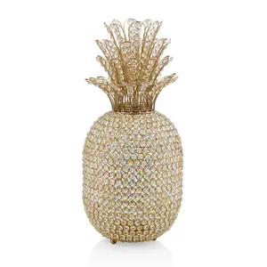 212 MAIN 23 in. Glam Bling Faux Pineapple Ornament - Crystal Accents, Gold Accents, Tea Light Slot - Tropical Faux Flower Plant Centerpiece, Home Decor Table Decoration, Ideal Home Supplies Gift