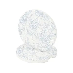 Elegant Soapstone Car Coasters | Blue and White Bird and floral Perfect for Road Trips, Gifts, Blue Home Decor, Car Accessories