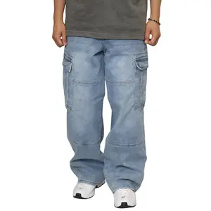 Men's Stretch Baggy Cargo Jeans Heavy Denim Ultra Wide Leg Pants