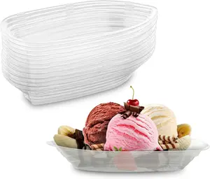 MT Products Clear Plastic Banana Split Boats  8 oz - Ice Cream Sundae Bowls