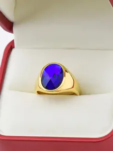 Men's Retro Oval Abalone Shell Ring, 18K Gold Plated Stainless Steel Statement Jewelry