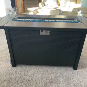Walsunny Steel Fire Pit, 45inch Outdoor Propane Fire Pit Table 50,000 BTU Rectangle Pit with Glass Tabletop and Waterproof Cover, Gas Fire Table for Garden,Patio, CSA Modern Safety