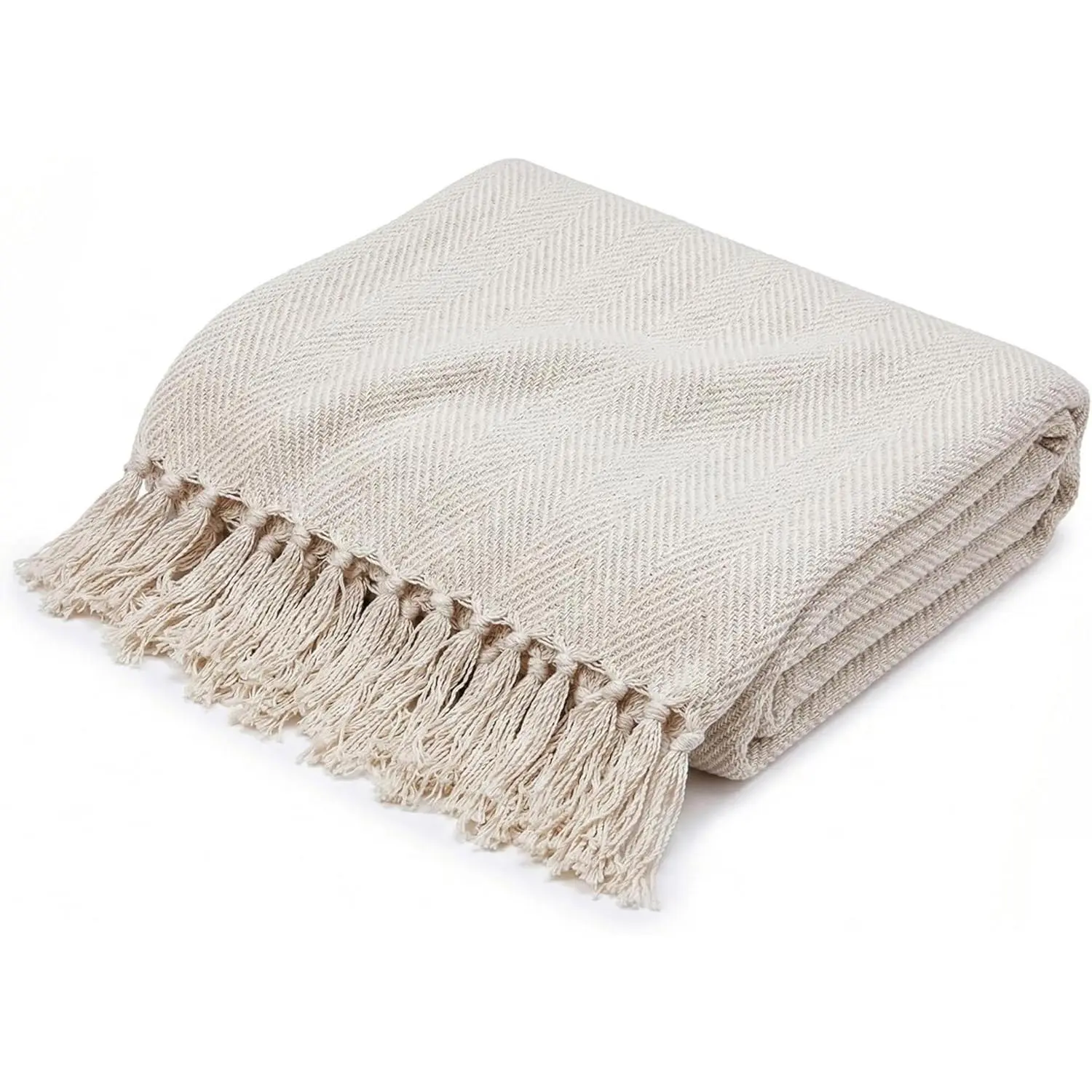 50x60 Throw Blanket - Soft and Breathable Cotton Throw Blanket for Couch, Bed, Chair - Decorative Perfect for Home, Office, or Use - Cream Herringbone