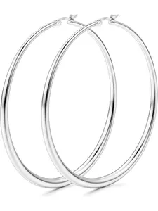 Hoop Earrings Women's 925 Sterling Silver Earrings 18k Gold Large Hypoallergenic Gradual Curved Thick Gold Hoop Earrings Tubular Hollow Lightweight 60/70/80 mm