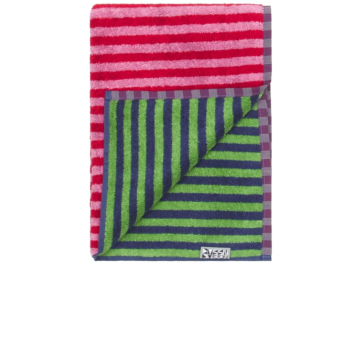 Dusen Dusen Cricket Stripe Hand Towel in Pink & Green Stripe