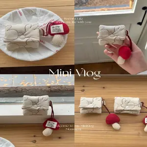 Cute Cartoon Bunny Embroidered Earphone Case Set, Buttons & Mushroom Charm, 2-Piece Pack for AirPods 4/3/pro/pro2/2/1
