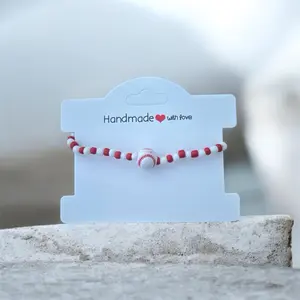 Handmade with Love Baseball Beaded Bracelet - Red & White Beads - Perfect for Sports Fans