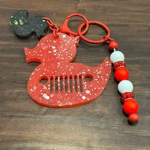 Red Hot Jeep Duck Keychain Glitter Duck Duo with Bold Beads Red & Black Colorful Design
