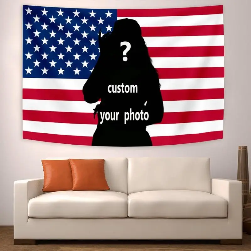 QyDeco Custom American Flag Americana Tapestry - 40x30in Light Cotton Personalized Wall Hanging with Your Image/Photo, Love Decoration for Bedroom, Boyfriend-Focused Backdrop Banner, Americana Tapestries, Love Decoration Tapestries