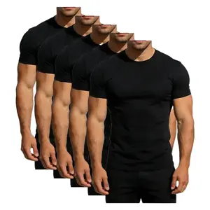 5-Pack Men’s Heavy Cotton Crew Neck T-Shirts, Classic Black, Short Sleeve, Casual Basic Tees
