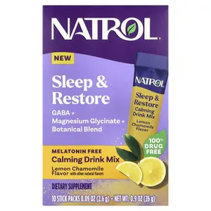 Natrol Sleep & Restore, Calming Drink Mix, Melatonin Free, Lemon Chamomile, 10 Stick Packs, 0.09 oz (2.6 g) Each