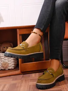 Women's PU Leather Loafers, Comfortable Slip-On Design, Thick Sole, Vintage Style, Perfect for Casual Wear & Daily Use, Commuter Shoes Work