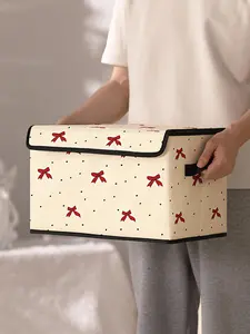 Bow Pattern Storage Box with Handle, Portable Foldable Clothes Storage Box, Under Bed Storage Organizer, Home Organizer for Bedroom Wardrobe