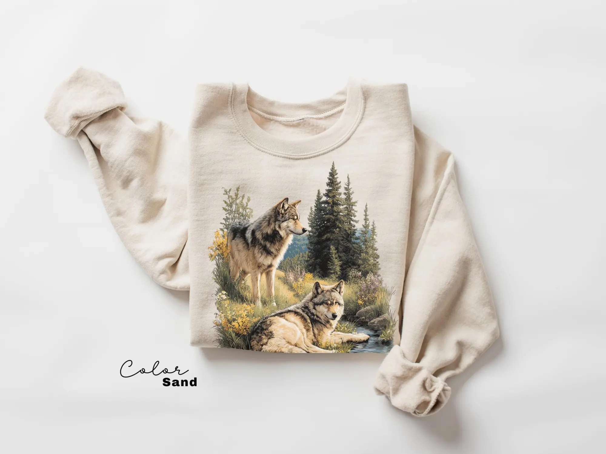 Retro Wolf 90s Sweatshirt, Nature Vintage Wildlife Forest Crewneck, Boho Unisex Cabincore Crewneck Cozy Season Rustic Wolves, Nostalgia
