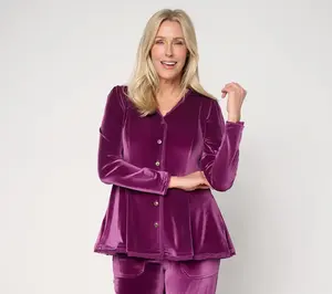 LOGO Lavish by Lori Goldstein Button Front Knit Velvet Top