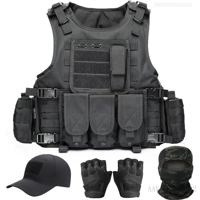 Tactical Vest for Men, Airsoft Vest, Black Molle Vest and Cap Protective Equipment, Tactical Airsoft GearFFSummitSupply7AAVibeVault32