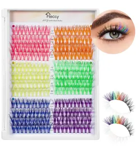 240Pcs Color Lash Clusters, Colored Lash Clusters C Curl 6 Colors, Mixed Length 14-16mm, DIY Fluffy Eyelash Extensions for Women, Girls, Party & Daily Makeup