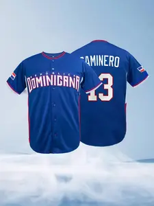 Men Women Dominican Republic 13 Embroidered Baseball Jersey, Sports Style Jersey, Flag Patch Loose Fit Breathable Stitched Short Sleeve Sports Shirt, Vintage Casual Streetwear Athletic Uniform for Daily Wear Fans Gift