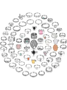 70 Pcs Vintage Crystal Ring Set Knuckle Rings for Women Bohemian Princess Rings Stackable Joint Rings Retro Boho Stacking Joint Finger Rings Pack