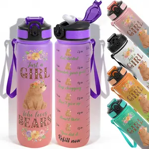 1pc,32oz Water Bottle Just A Girl Who Loves Bears Floral Bear Design Durable  Leak-Proof 1000ml Time Marker Water Bottle - Shatter-Resistant for Sports, Fitness, Hiking & Outdoor Travel - Larg