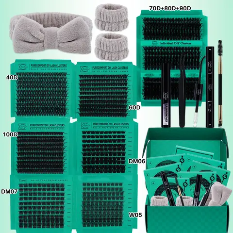 LASHSUN CHRISTMAS GIFT KIT, D Curl Mixed Length DIY Lash Clusters Kit, DIY Eyelash Extensions, Diy Volume Eyelashes, Volume Lashes, Dramatic Volume Eyelash, Lash Volume & 3D Effect Eyelash Clusters with Lash Bond and Seal Lash Remover Lash Brush